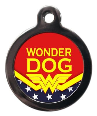 Pet ID Tag  WONDER DOG  with Wonder Woman logo personalised