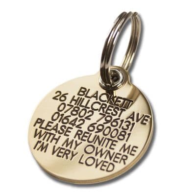 Reinforced circle Engraved Brass ID tag - 33mm