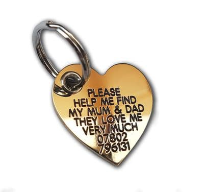Reinforced Heart Solid Engraved  Brass ID tags - 33mm x 31mm