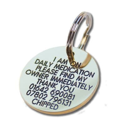 Round Engraved Brass ID tag - medium  33mm
