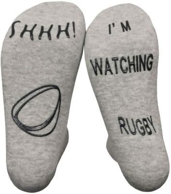 SET OF 3 VINSANI I'M WATCHING RUGBY SOCKS (BLACK WHITE & GREY)