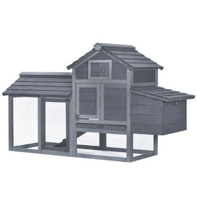 Small Chicken Coop Hen Cage Nesting Box w/ Outdoor Run Grey 150.5 x 54 x 87 cm