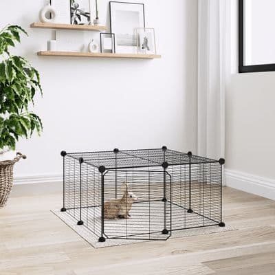 vidaXL 12-Panel Pet Cage with Door Black 35x35 cm Steel