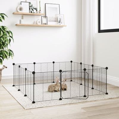 vidaXL 12-Panel Pet Cage with Door Black 35x35 cm Steel