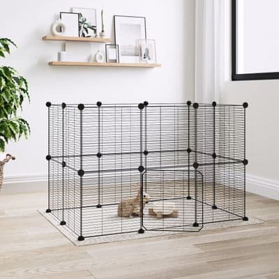 vidaXL 20-Panel Pet Cage with Door Black 35x35 cm Steel