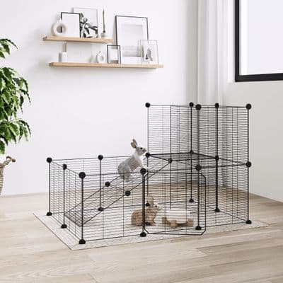 vidaXL 20-Panel Pet Cage with Door Black 35x35 cm Steel