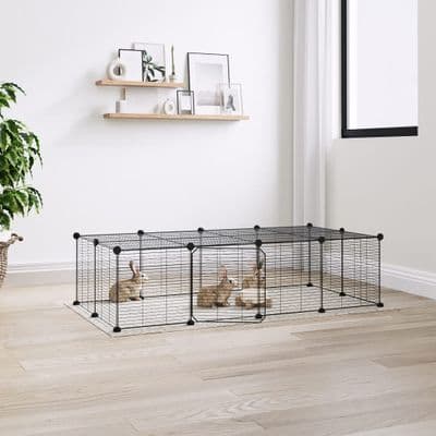 vidaXL 20-Panel Pet Cage with Door Black 35x35 cm Steel