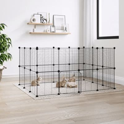vidaXL 28-Panel Pet Cage with Door Black 35x35 cm Steel