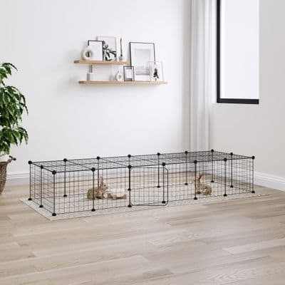 vidaXL 28-Panel Pet Cage with Door Black 35x35 cm Steel