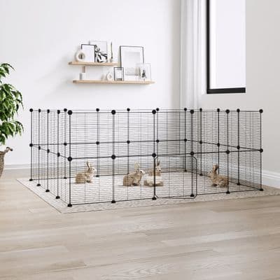 vidaXL 36-Panel Pet Cage with Door Black 35x35 cm Steel