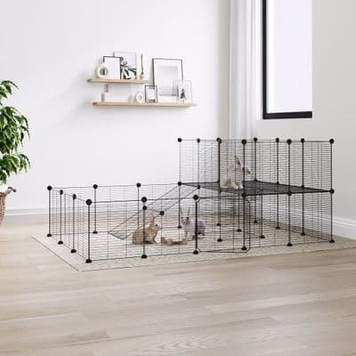 vidaXL 36-Panel Pet Cage with Door Black 35x35 cm Steel