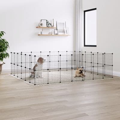 vidaXL 52-Panel Pet Cage with Door Black 35x35 cm Steel