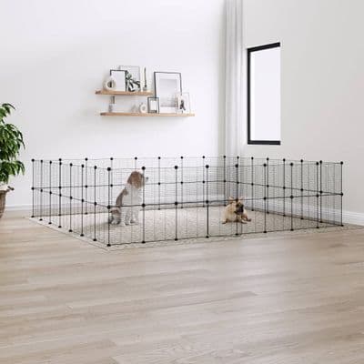 vidaXL 60-Panel Pet Cage with Door Black 35x35 cm Steel