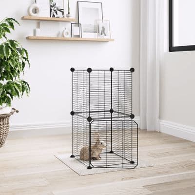 vidaXL 8-Panel Pet Cage with Door Black 35x35 cm Steel
