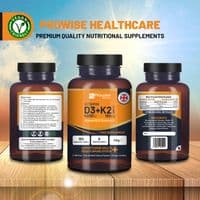 Vitamin D3 4000IU & K2 MK7 100μg Vegetarian 180 Tablets Supplement for Immune Support Calcium Boost, Bone & Muscle by Prowise
