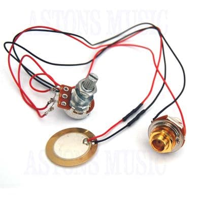 Cigar Box Guitar Pickup Piezo, Jack socket and volume pot Pre-soldered - Gold