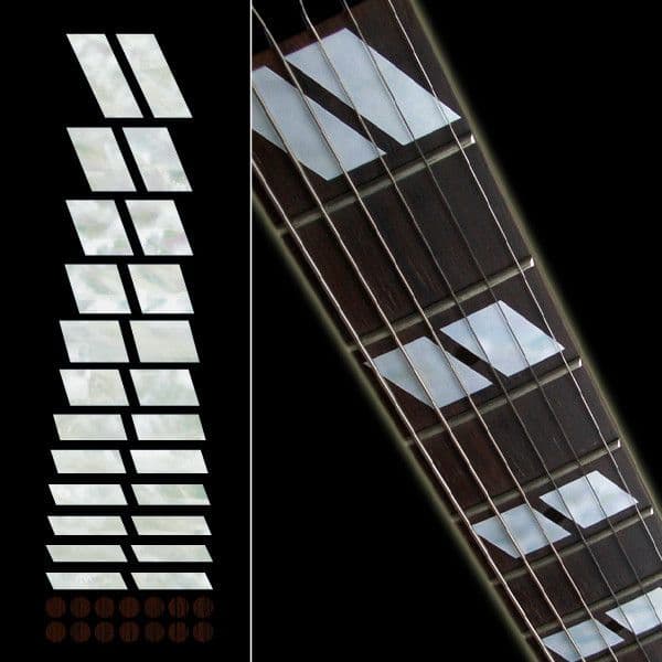 DoubleParallelogram 175 Style Block Fret Markers Inlay Stickers Guitar White Silver