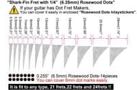 Shark-Fin Fret Markers with Rosewood Dots Inlay Sticker Decals Guitar White Silver