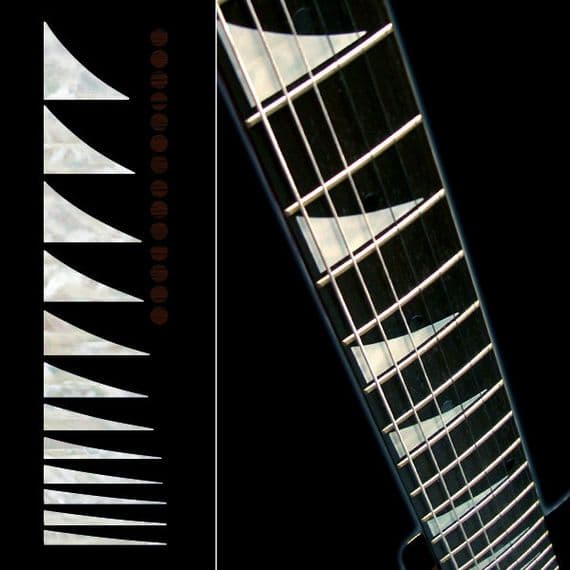Shark-Fin Fret Markers with Rosewood Dots Inlay Sticker Decals Guitar White Silver