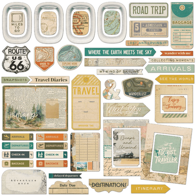 49 and Market Chipboard Elements - Travel Diaries