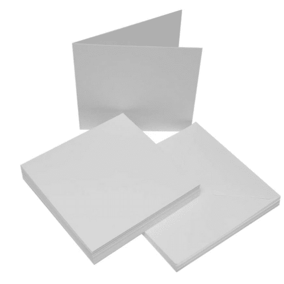 White Linen Blank Fold Over Greeting Cards w/Silver