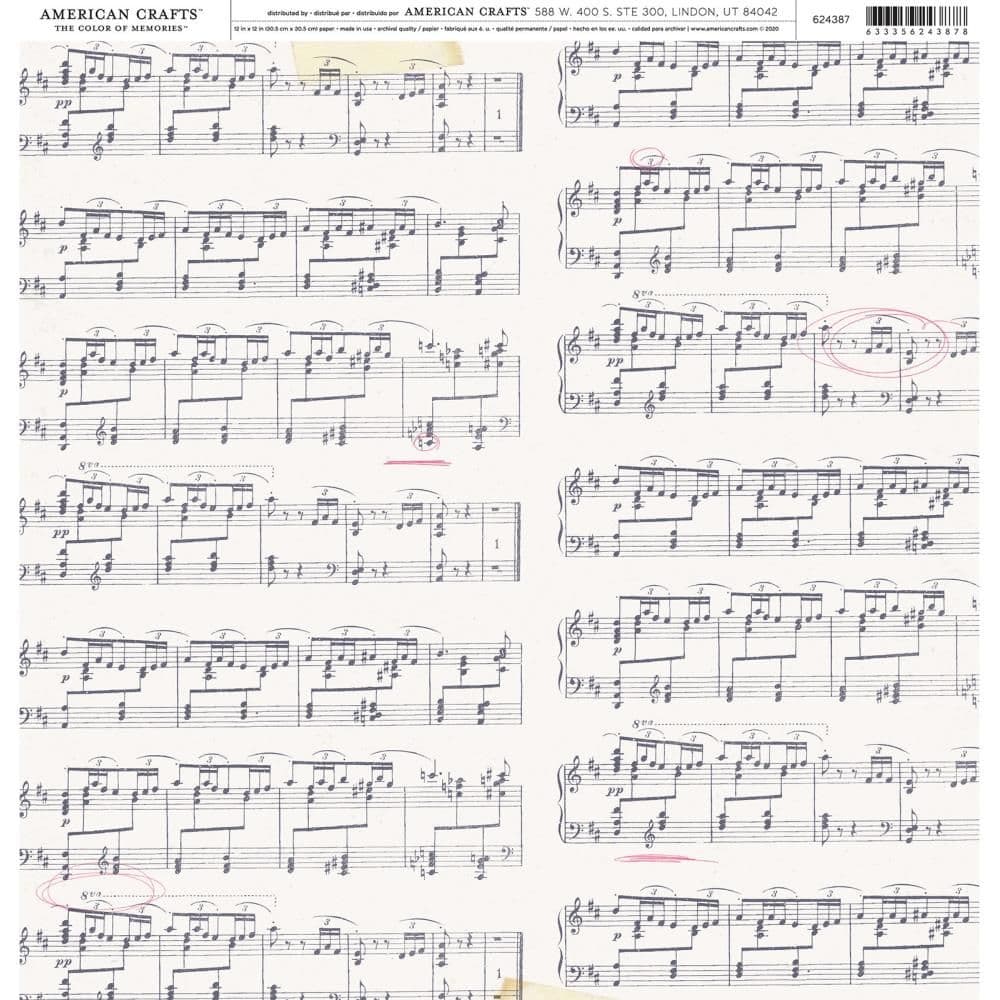 American Crafts 12x12 Patterned Paper - Music Note
