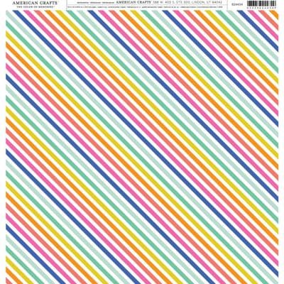 American Crafts 12x12 Patterned Paper - Rainbow Diagonal Lines