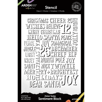 Arden Creative Studio 6in x 8in Stencil - Maker Series - Christmas Sentiment Block