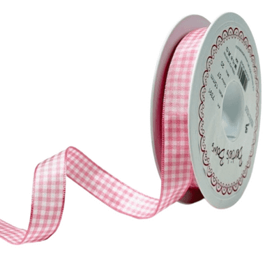 Berisfords Gingham Ribbon - Rose 15mm - 3 metres