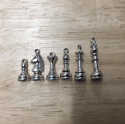 Charms - Chess Pieces Set of 6 - Antique Silver