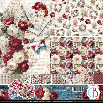 Ciao Bella 12x12 Inch Patterns Paper Pad - Bohemian Burgundy