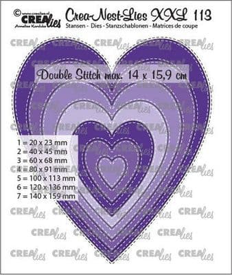 Crealies - Crea-nest-dies XXL No. 113 - Slim Hearts with Double Stitch 