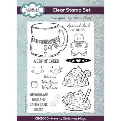 Creative Expressions  Sam Poole A5 Clear Stamp Set - Novelty Christmas Mugs