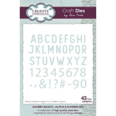 Creative Expressions Sam Poole Craft Die - Shabby Basics Alpha & Number Set
