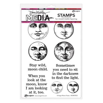 Dina Wakley Media Cling Stamps - Vintage Moon Faces