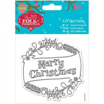 Docrafts Papermania 4x4 Clear Stamp - Folk Christmas - Merry Christmas