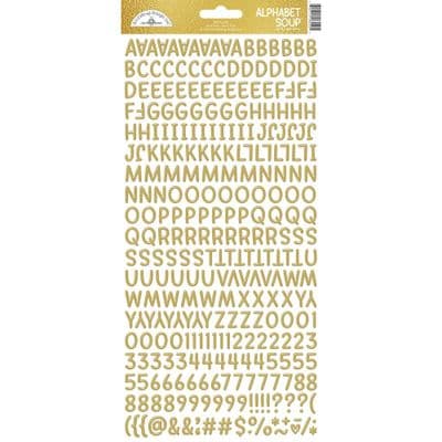 Doodlebug Alphabet Soup Puffy Stickers - Hello Again, Gold