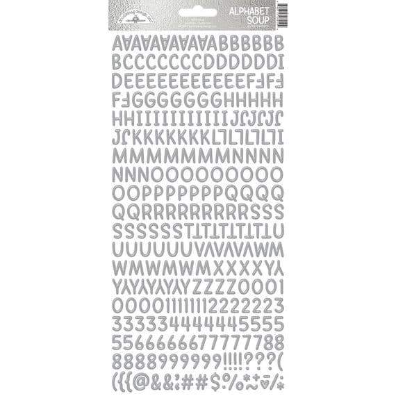 Doodlebug Alphabet Soup Puffy Stickers - Silver, Hello Again