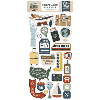 Echo Park Chipboard Stickers - It's Time to Travel