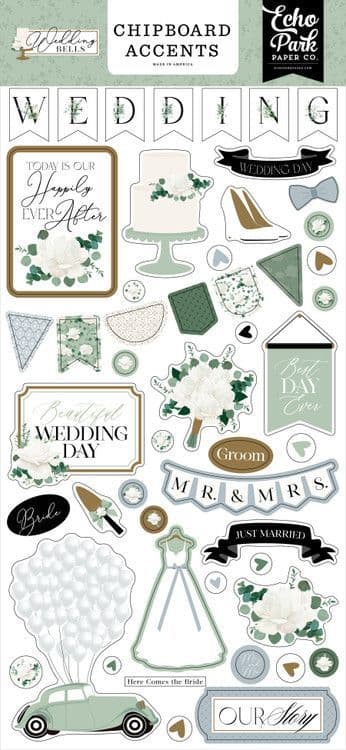 Echo Park Chipboard Stickers - Wedding Bells