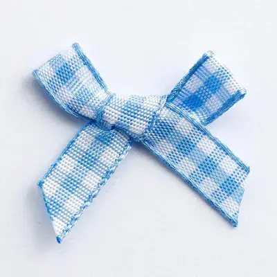 Gingham Ribbon Bows Baby Blue 6mm - 20 Pack