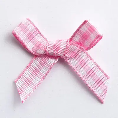 Gingham Ribbon Bows Baby Pink 6mm - 20 Pack