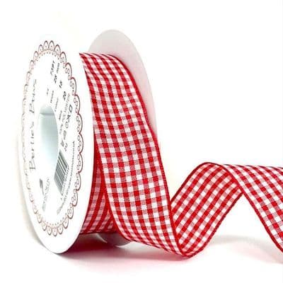 Gingham Ribbon - Red & White 25mm - 2 Metres