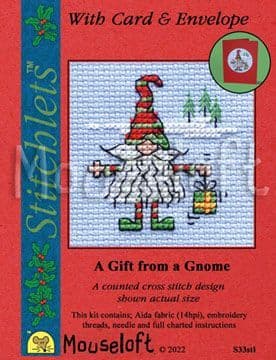 Mouseloft Mini Cross Stitch Kit - Stitchlets with Card & Envelope - A Gift from a Gnome