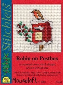 Mouseloft Mini Cross Stitch Kit - Stitchlets with Card & Envelope - Robin on Postbox