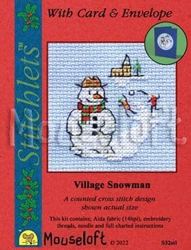 Mouseloft Mini Cross Stitch Kit - Stitchlets with Card & Envelope - Village Snowman