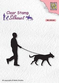 Nellie Snellen - Silhouete Clear Stamp - Man with Dog