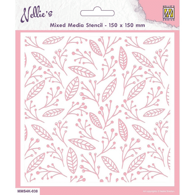 Nellies Choice Mixed Media Stencils - Square Leaves & Berries