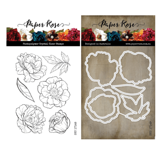 Paper Roses Word Stamps Paper Rose Stamp and Die Set - Peonies