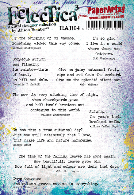 PaperArtsy Eclectica E³ Alison Bomber 04: Autumn Edition: Mounted Rubber Stamp Set - EAB04